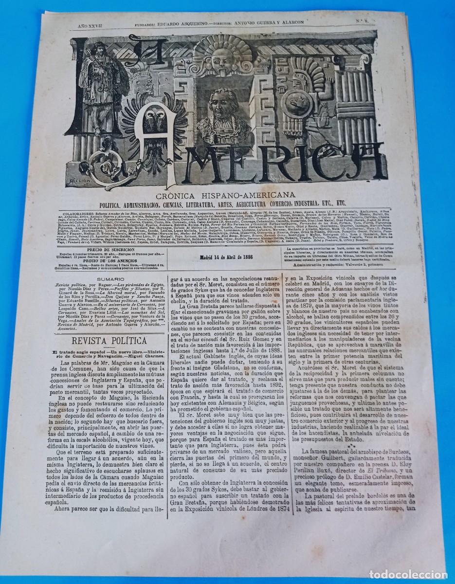 Coleccionismo de Revistas y Peri&oacute;dicos: REVISTA LA AM&Eacute;RICA - 14 ABRIL 1886 - 16 P&Aacute;GINAS - 43 X 30 CMS