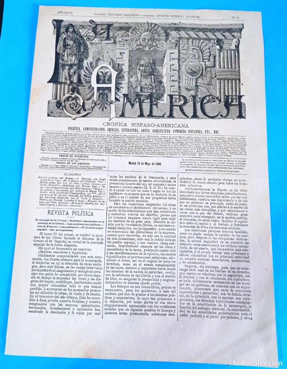 Coleccionismo de Revistas y Peri&oacute;dicos: REVISTA LA AM&Eacute;RICA - 13 MAYO 1886 - 16 P&Aacute;GINAS - 43 X 30 CMS