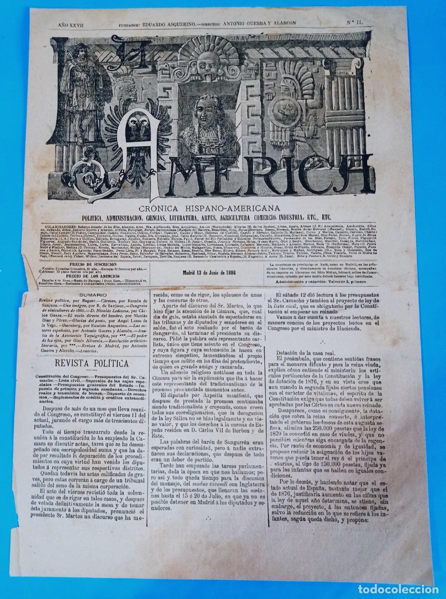 Coleccionismo de Revistas y Peri&oacute;dicos: REVISTA LA AM&Eacute;RICA - 13 JUNIO 1886 - 16 P&Aacute;GINAS - 43 X 30 CMS