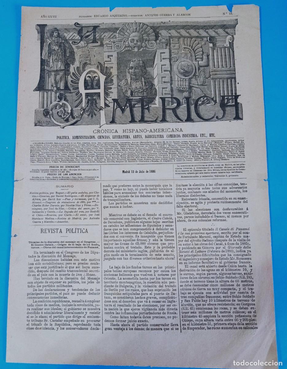 Coleccionismo de Revistas y Peri&oacute;dicos: REVISTA LA AM&Eacute;RICA - 28 JUNIO 1886 - &Uacute;LTIMA EDICI&Oacute;N - 16 P&Aacute;GINAS - 43 X 30 CMS