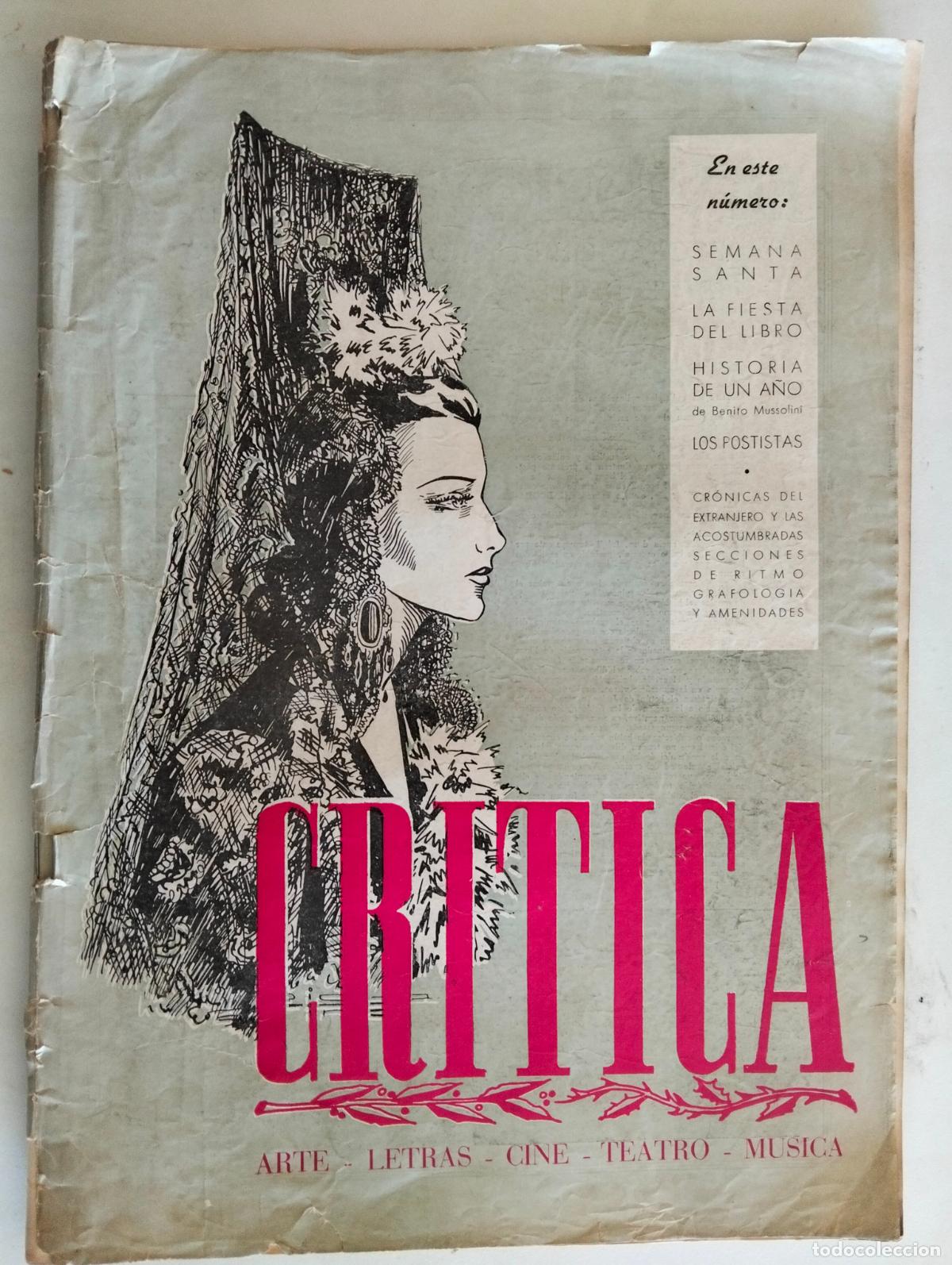 Coleccionismo de Revistas y Peri&oacute;dicos: ANTIGUA REVISTA CRITICA, N&ordm; 6, A&Ntilde;O 1945, ARTE, LETRAS, CINE, TEATRO Y MUSICA