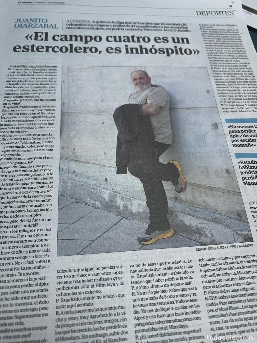 Collection Magazines and Newspapers: Art&iacute;culo El Mundo sobre JUANITO OIARZABAL. ALPINISMO. MONTA&Ntilde;ISMO. ESCALADA.
