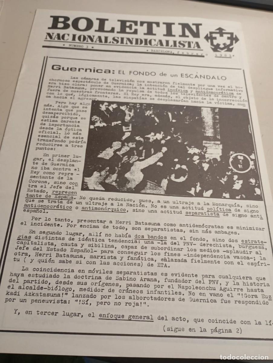 Coleccionismo de Revistas y Peri&oacute;dicos: BOLET&Iacute;N NACIONAL SINDICALISTA N&ordm; 3 ( BARCELONA FEBRERO 1981) REF. UR MES 7
