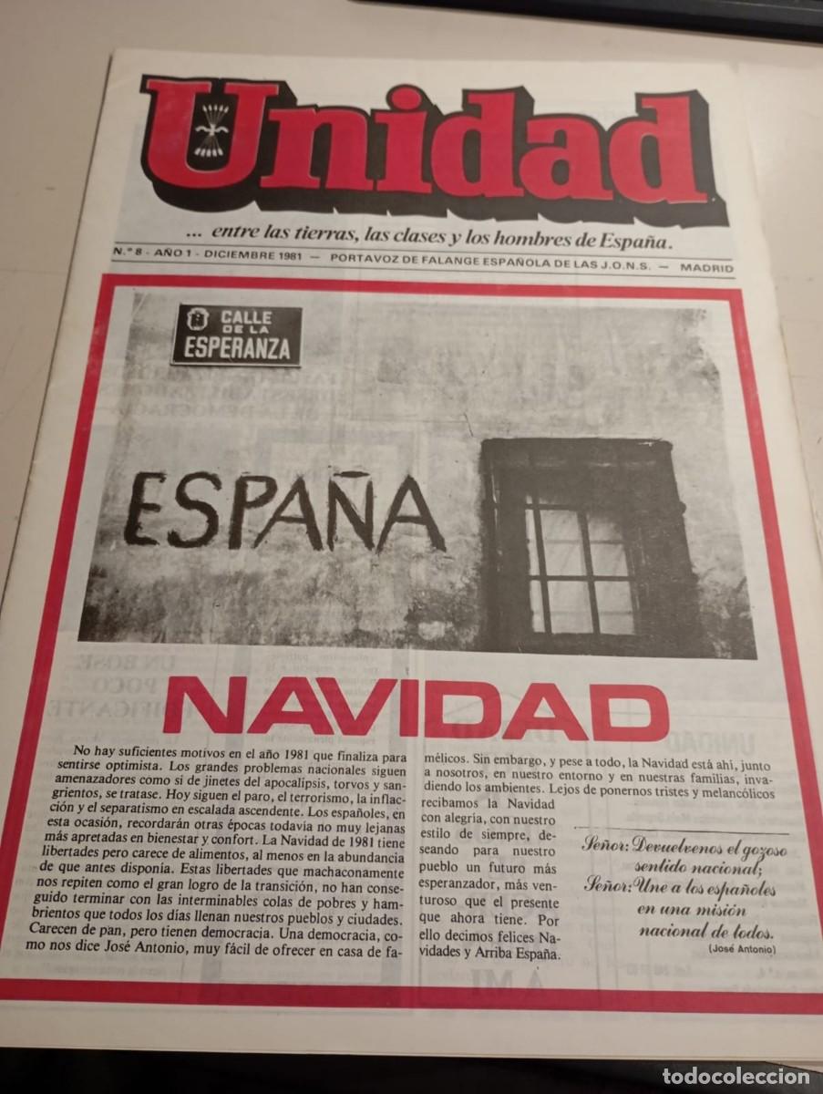 Coleccionismo de Revistas y Peri&oacute;dicos: REVISTA FALANGISTA UNIDAD. FE- JONS JEFATURA DE MADRID N&ordm; 8. A&Ntilde;O 1 DICIEMBRE 1981 REF. UR MES 7