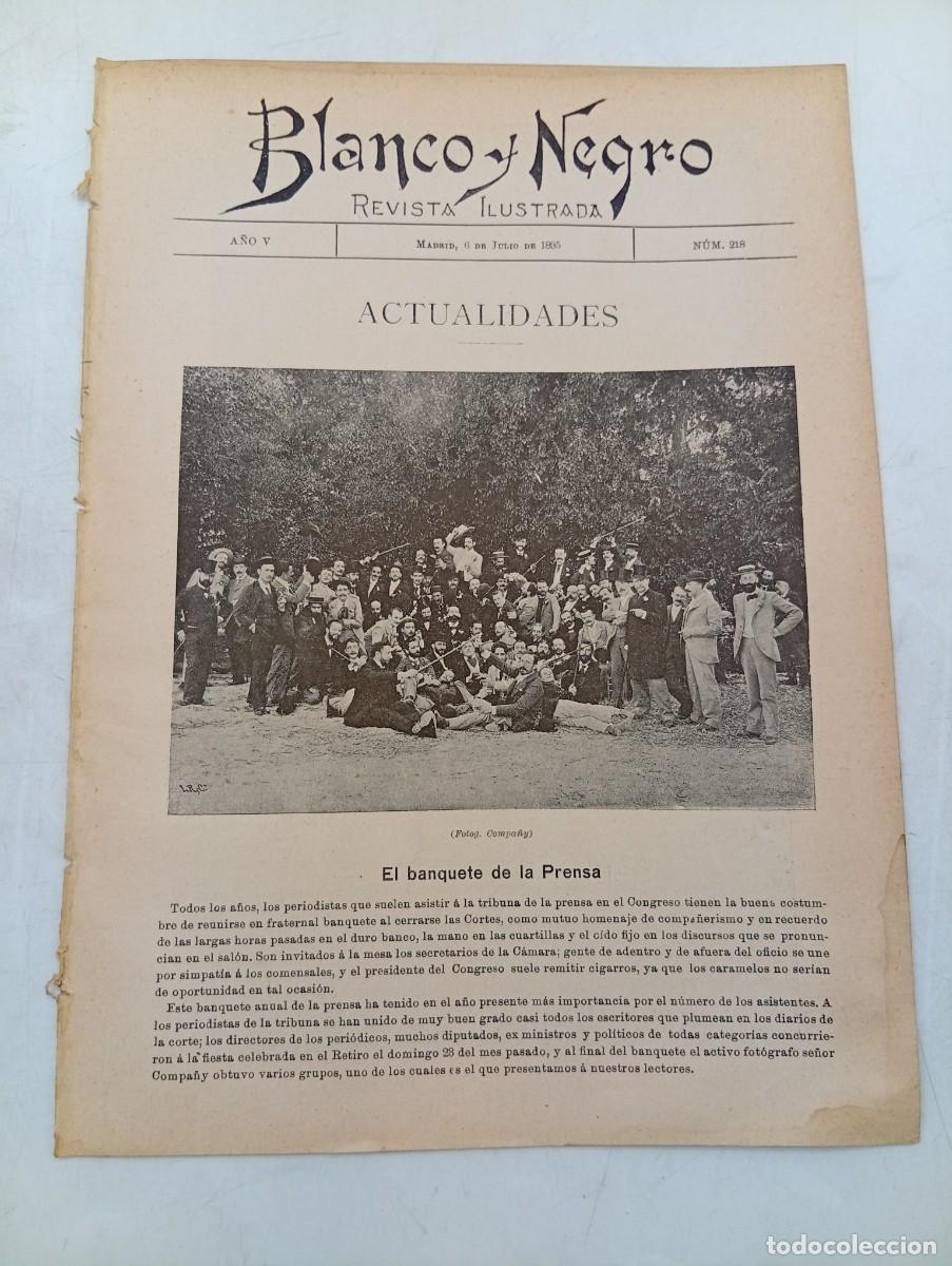 Coleccionismo de Revistas y Peri&oacute;dicos: BLANCO Y NEGRO. N&ordm; 218. A&Ntilde;O 1895. EL BANQUETE DE LA PRENSA. SEVILLA. DESCANSO DE UNA PARTIDA... LEER