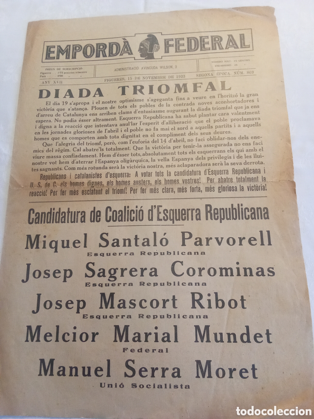 Coleccionismo de Revistas y Peri&oacute;dicos: Diario Empord&agrave; Federal
