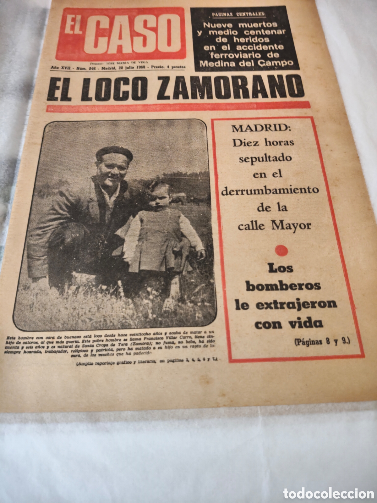 Coleccionismo de Revistas y Peri&oacute;dicos: Peri&oacute;dico el caso 20 de julio de 1978 en portada el Loco Zamorano