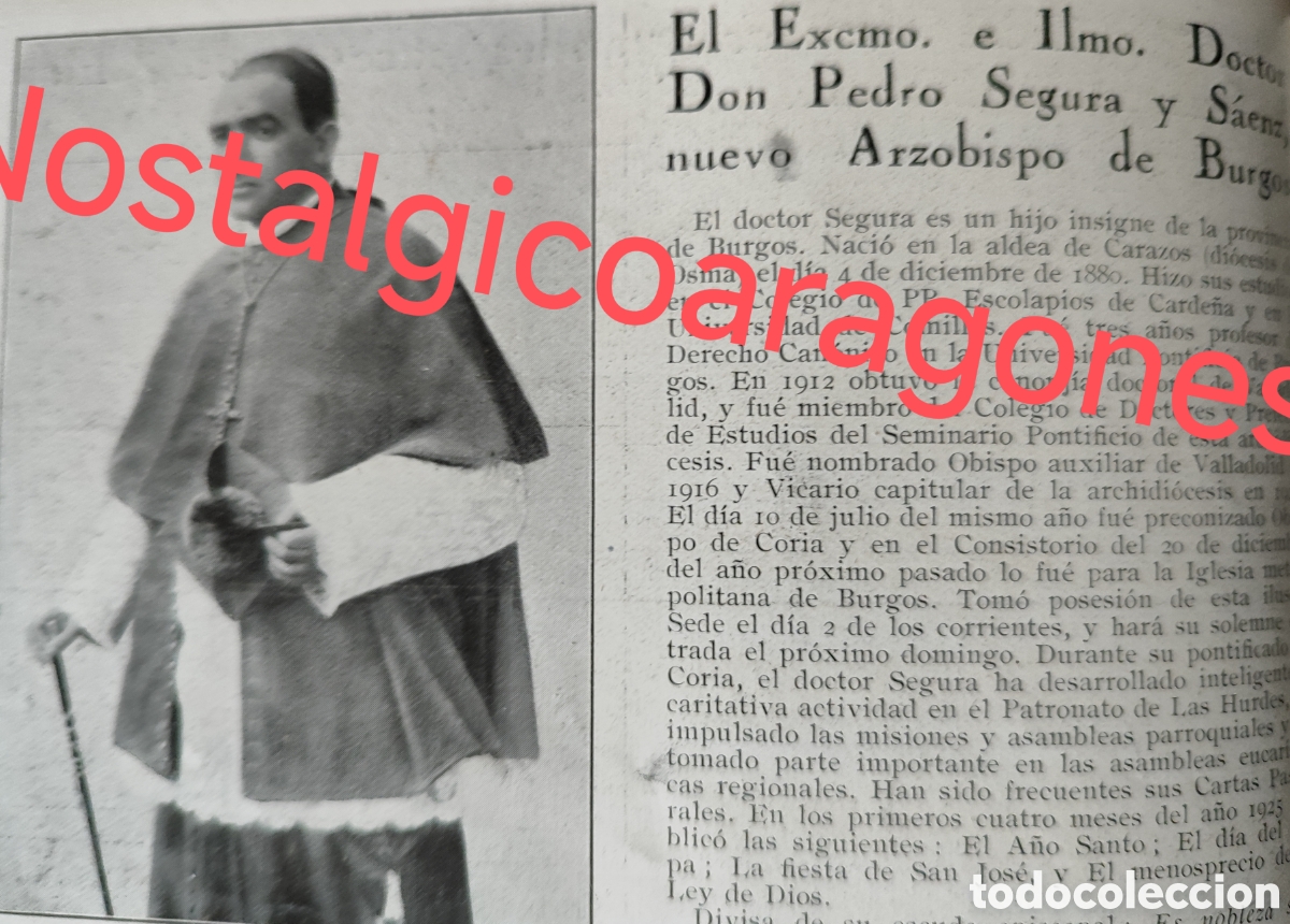 Colecionismo de Revistas e Jornais: D Pedro Segura Saenz arzobispo Burgos foto revista princ siglo XX 192B