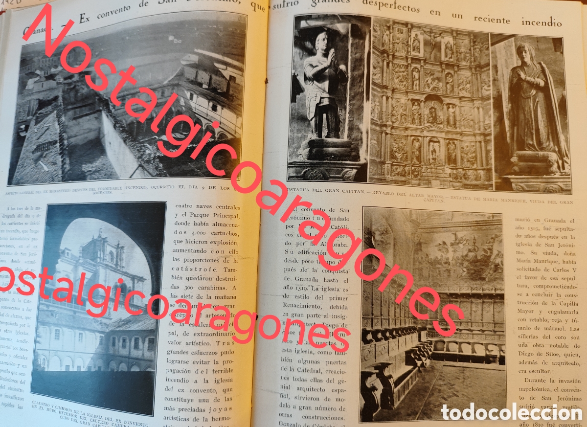 Coleccionismo de Revistas y Peri&oacute;dicos: Granada convento San Jer&oacute;nimo incendio foto revista princ siglo XX 192B