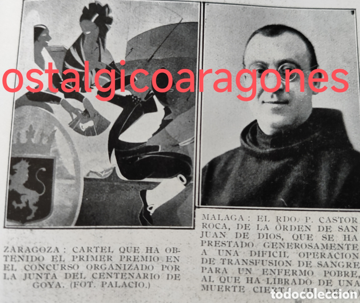Coleccionismo de Revistas y Peri&oacute;dicos: Zaragoza cartel centenario Goya, Malaga Castor Roca foto revista princ siglo XX 192B