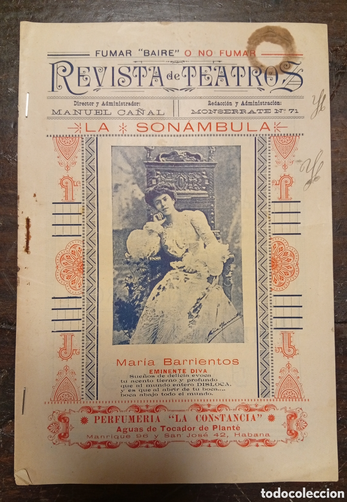 Coleccionismo de Revistas y Peri&oacute;dicos: Muy antigua peque&ntilde;a revista de teatros Mar&iacute;a Barrientos