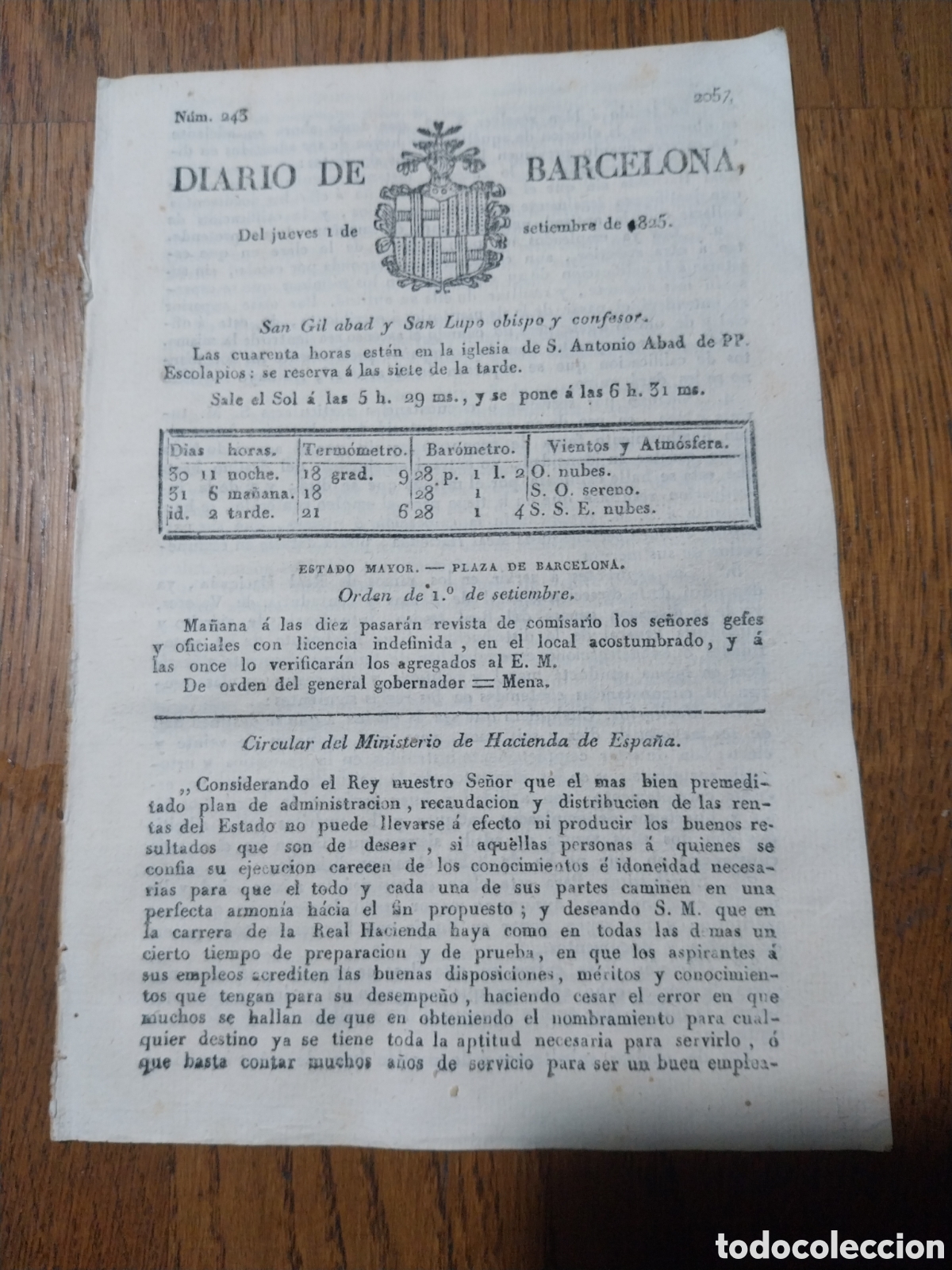 Coleccionismo de Revistas y Peri&oacute;dicos: DIARIO 1825 CIRCULAR HACIENDA MEDIDAS CONTRA EL CONTRABANDO Y REGULACIONES MINERAS