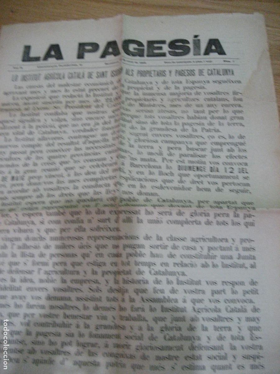 Coleccionismo de Revistas y Peri&oacute;dicos: periodico antiguo La Pagesia - 1889 convocatoria de reuni&oacute;n del Institut catal&agrave; de sant Isidro