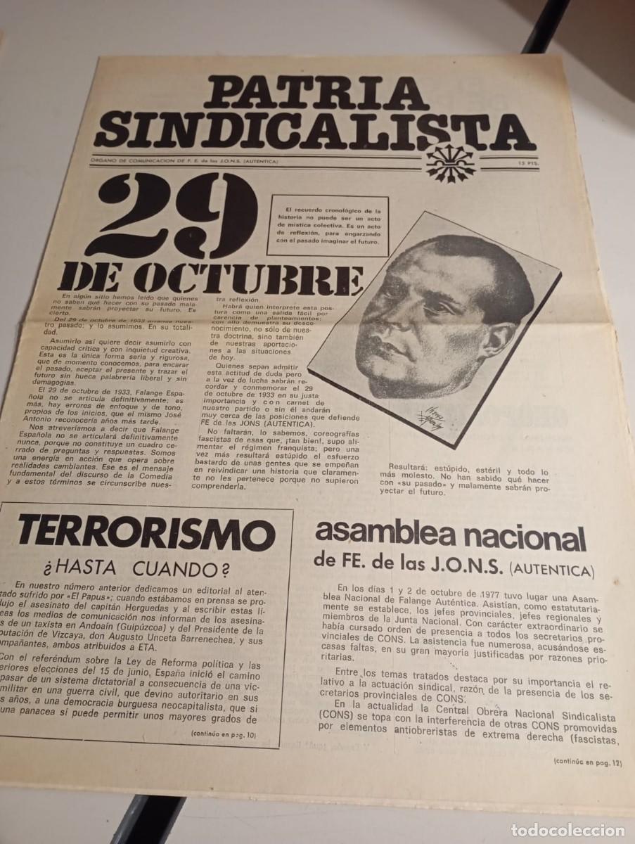 Coleccionismo de Revistas y Peri&oacute;dicos: REVISTA FALANGISTA PATRIA SINDICALISTA FE JONS (AUT&Eacute;NTICA) OCTUBRE DE 1977 REF. UR MES 7