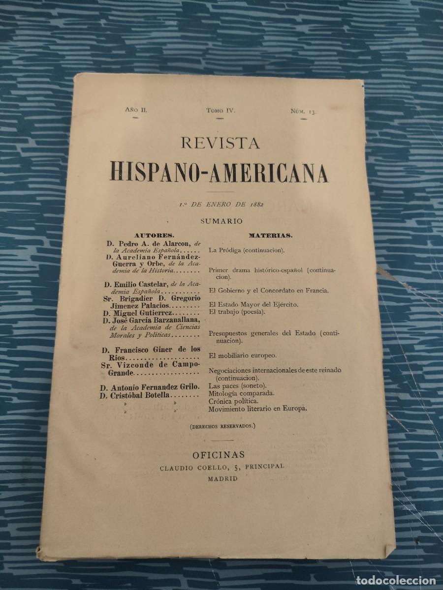Coleccionismo de Revistas y Peri&oacute;dicos: REVISTA HISPANO-AMERICANA,A&Ntilde;O II,TOMO IV,NUM.13, ENERO 1882,VER SUMARIO, INTONSO.