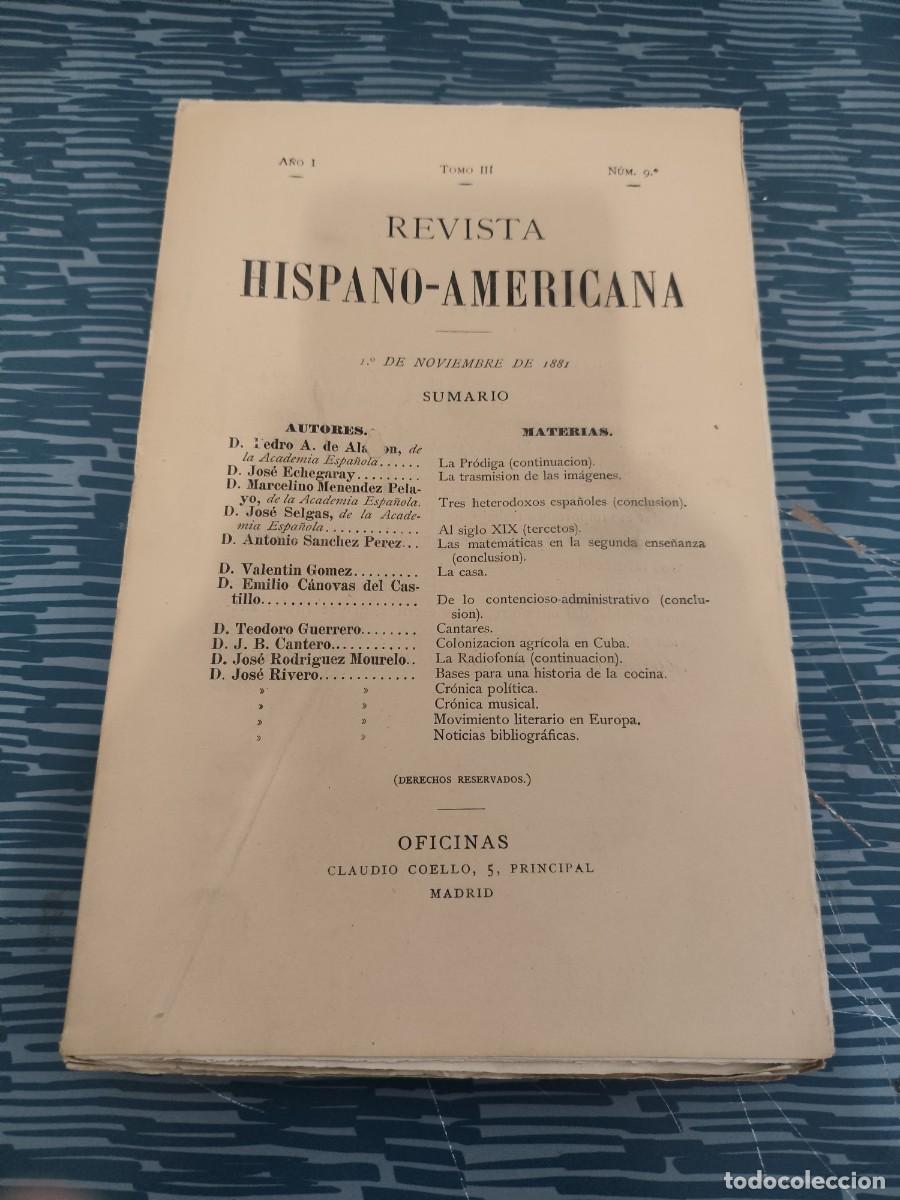Sammeln von Zeitschriften und Zeitungen: REVISTA HISPANO-AMERICANA,A&Ntilde;O I,TOMO III,NUM.9, 1 NOVIEMBRE 1881,VER SUMARIO, INTONSO.