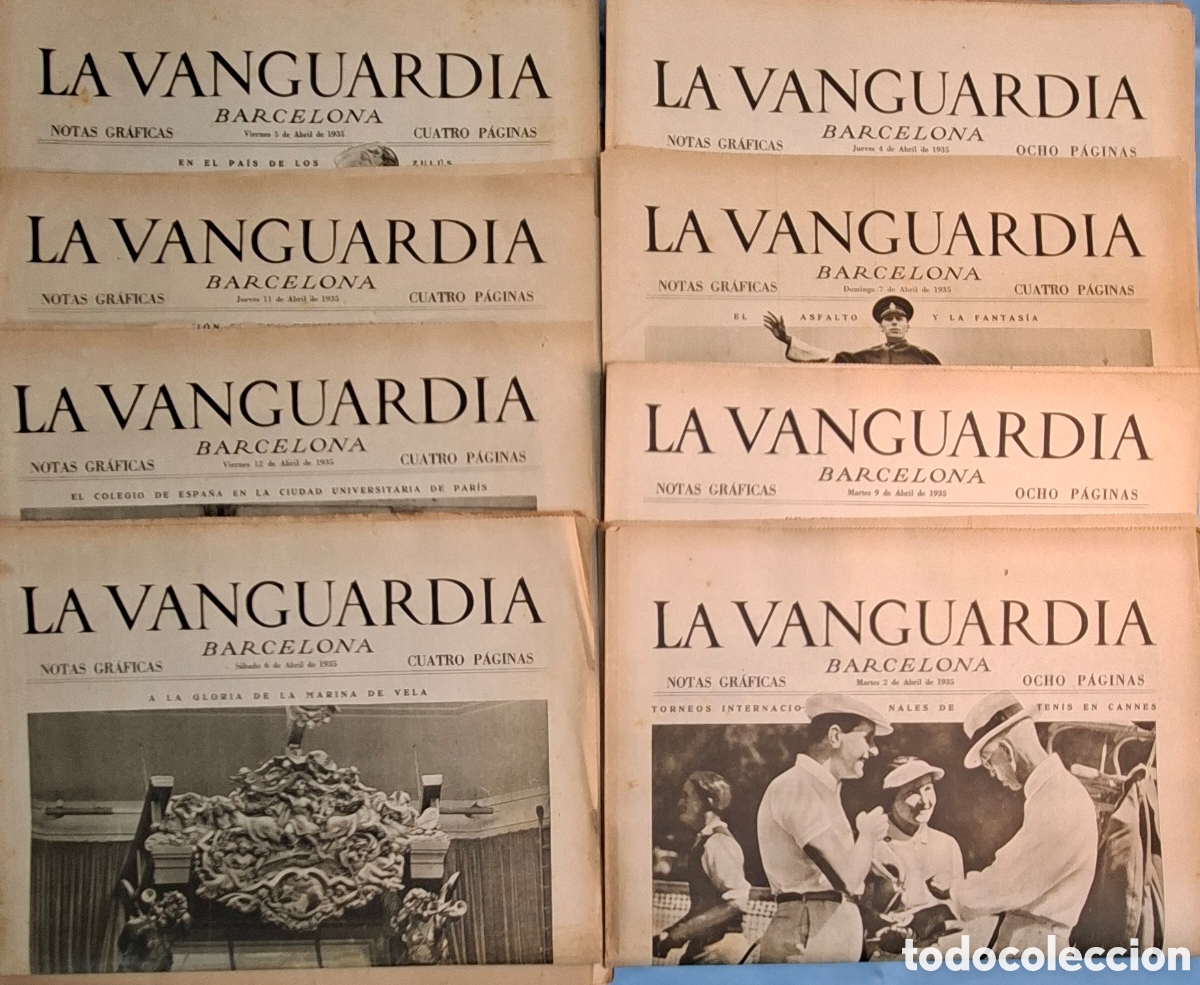 Coleccionismo de Revistas y Peri&oacute;dicos: Lote de 23 peri&oacute;dicos La Vanguardia Abril 1935
