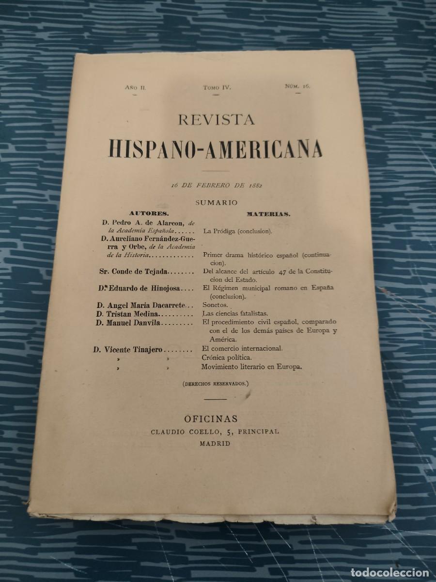 Coleccionismo de Revistas y Peri&oacute;dicos: REVISTA HISPANO-AMERICANA,A&Ntilde;O II,TOMO IV,NUM.16, 16 FEBRERO 1882,VER SUMARIO, INTONSO.