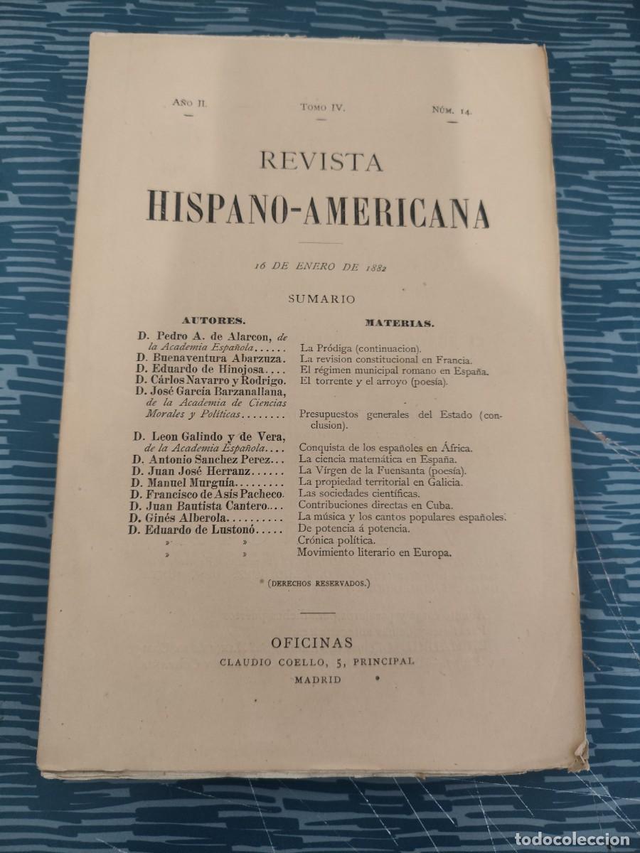 Coleccionismo de Revistas y Peri&oacute;dicos: REVISTA HISPANO-AMERICANA,A&Ntilde;O II,TOMO IV,NUM.14, 10 ENERO 1882,VER SUMARIO, INTONSO.