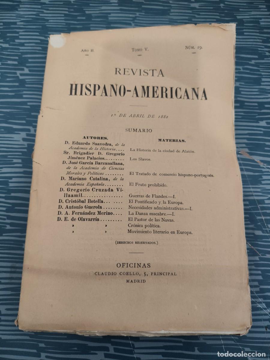 Coleccionismo de Revistas y Peri&oacute;dicos: REVISTA HISPANO-AMERICANA,A&Ntilde;O II,TOMO V,NUM.19, 1 ABRIL 1882,VER SUMARIO, INTONSO.