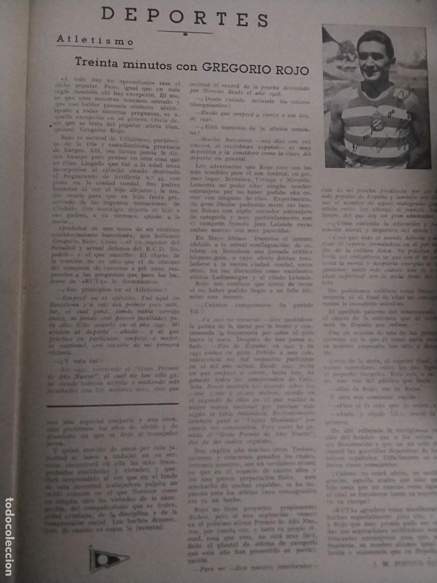 Coleccionismo de Revistas y Peri&oacute;dicos: ATLETISMO GREGORIO ROJO VILLALOMEZ RECORMAND ESPA&Ntilde;OL CAMPEON ESPA&Ntilde;A REVISTA A&Ntilde;O 1944