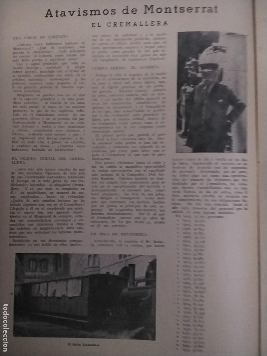 Coleccionismo de Revistas y Peri&oacute;dicos: EL CREMALLERA MONTSERRAT VIAJEROS POR A&Ntilde;O DESDE 1903 ANDRES BOIXEDA EMPLEADO MAS ANTIGUO A&Ntilde;O 1944