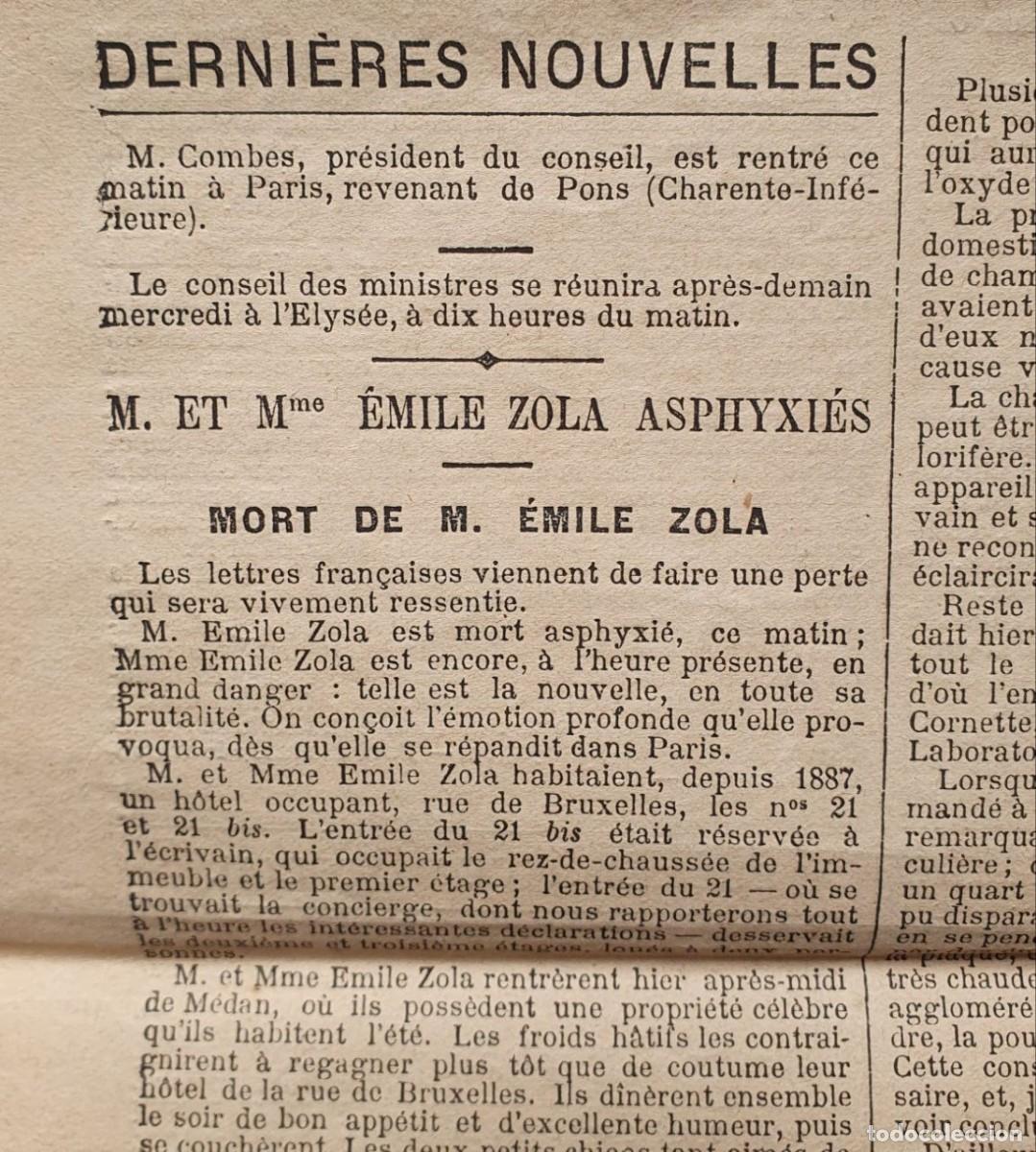 Coleccionismo de Revistas y Peri&oacute;dicos: &rdquo;LE TEMPS&rdquo;, MARDI, 30 SEPTEMBRE 1902, (MORT D'EMILE ZOLA) (Franc&eacute;s)