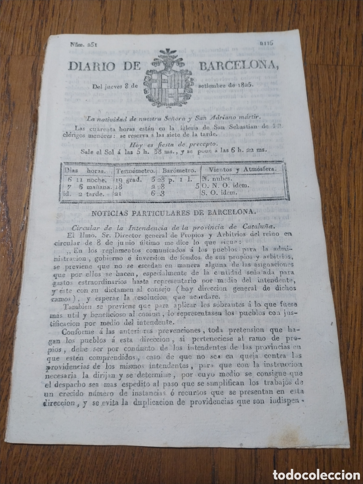 Coleccionismo de Revistas y Peri&oacute;dicos: DIARIO 1825 CIRCULAR INTENDENCIA CATALU&Ntilde;A DEL DEL DIRECTOR GENERAL DE PROPIOS Y ARBITRIOS DEL REINO