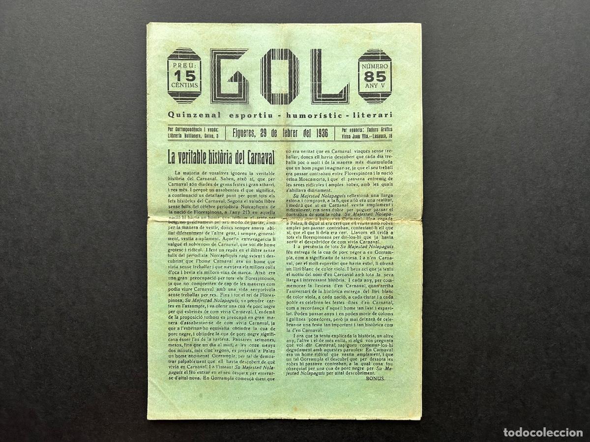 Coleccionismo de Revistas y Peri&oacute;dicos: GOL, Quinzenal esportiu humor&iacute;stic literari &ndash; Figueres , 1936 febrer &ndash; N&uacute;mero 85 Any V &ndash; Carnaval