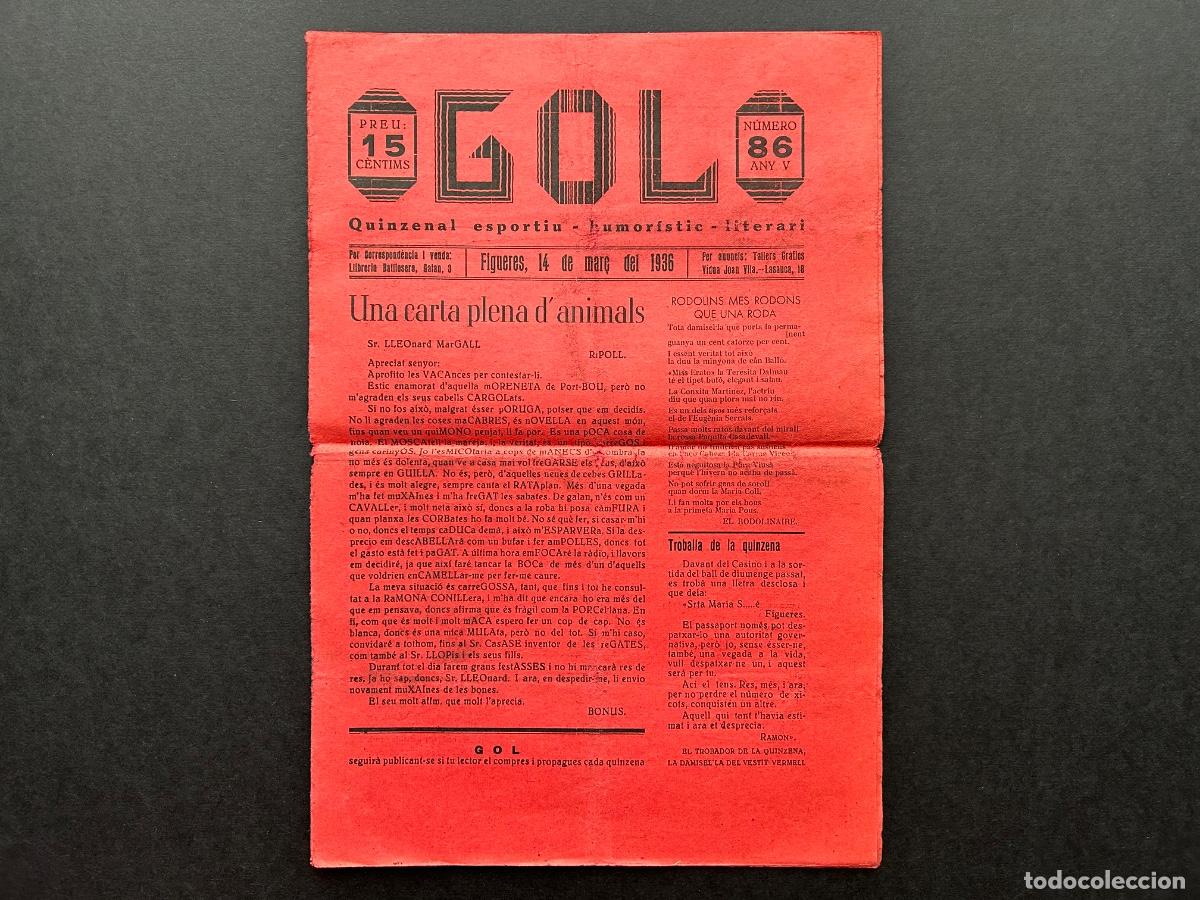 Coleccionismo de Revistas y Peri&oacute;dicos: GOL, Quinzenal esportiu humor&iacute;stic literari &ndash; Figueres , 1936 febrer &ndash; N&uacute;mero 86 Any V &ndash; Animals