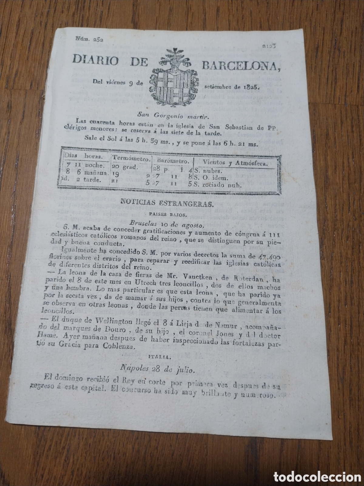 Coleccionismo de Revistas y Peri&oacute;dicos: DIARIO 1825 EDICTO PERMANENCIA D ESTRANJEROS EN GIBRALTAR. SUSCRIPCI&Oacute;N PARA NUEVO PROSPECTO MUSICAL