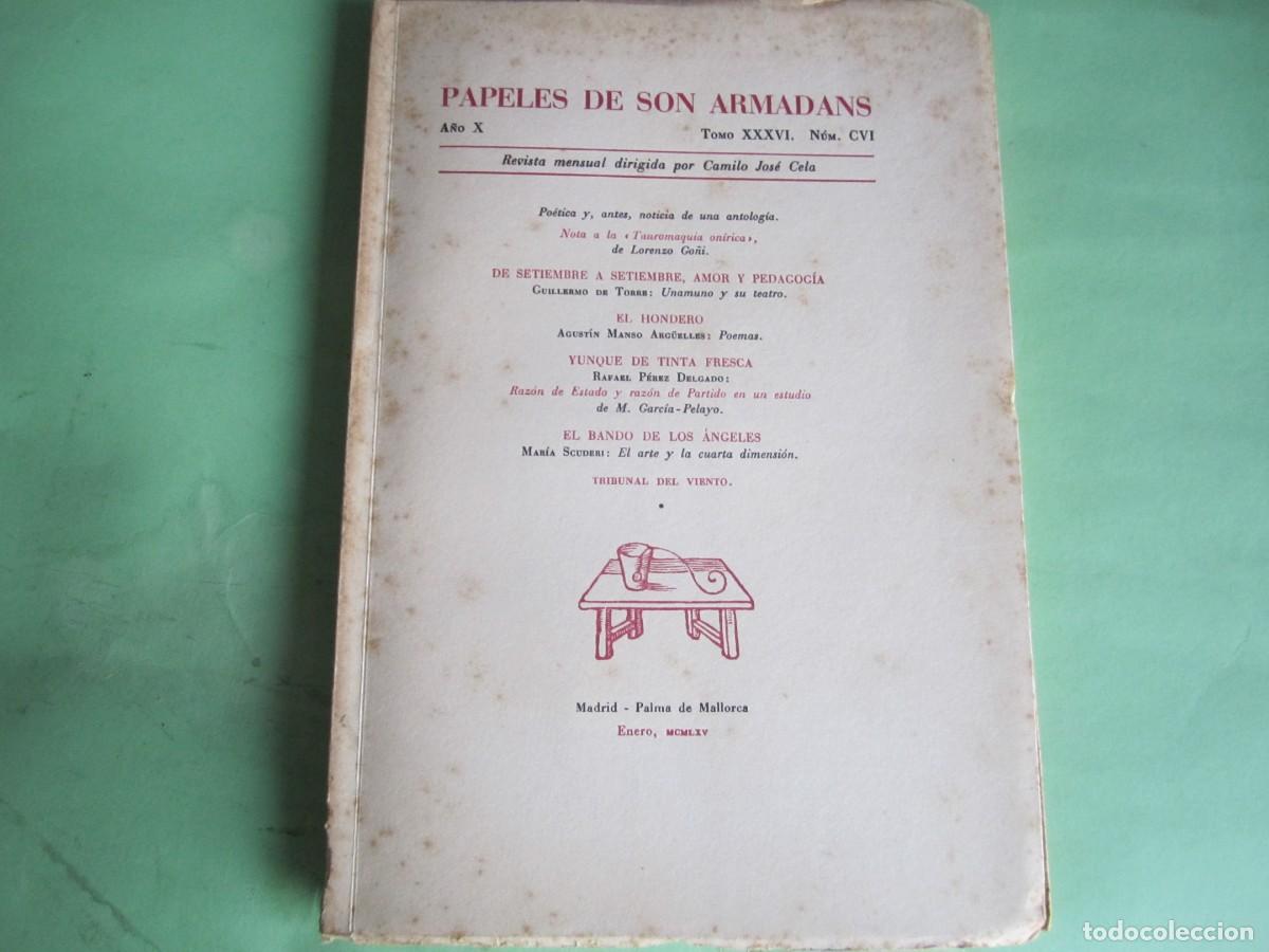 Coleccionismo de Revistas y Peri&oacute;dicos: PAPELES DE SON ARMADANS -C J CELA - P. MALLORCA ENERO 1965-A&Ntilde;O X-NUM106 -NUMERADO- NOMBRE SUSCRIPT