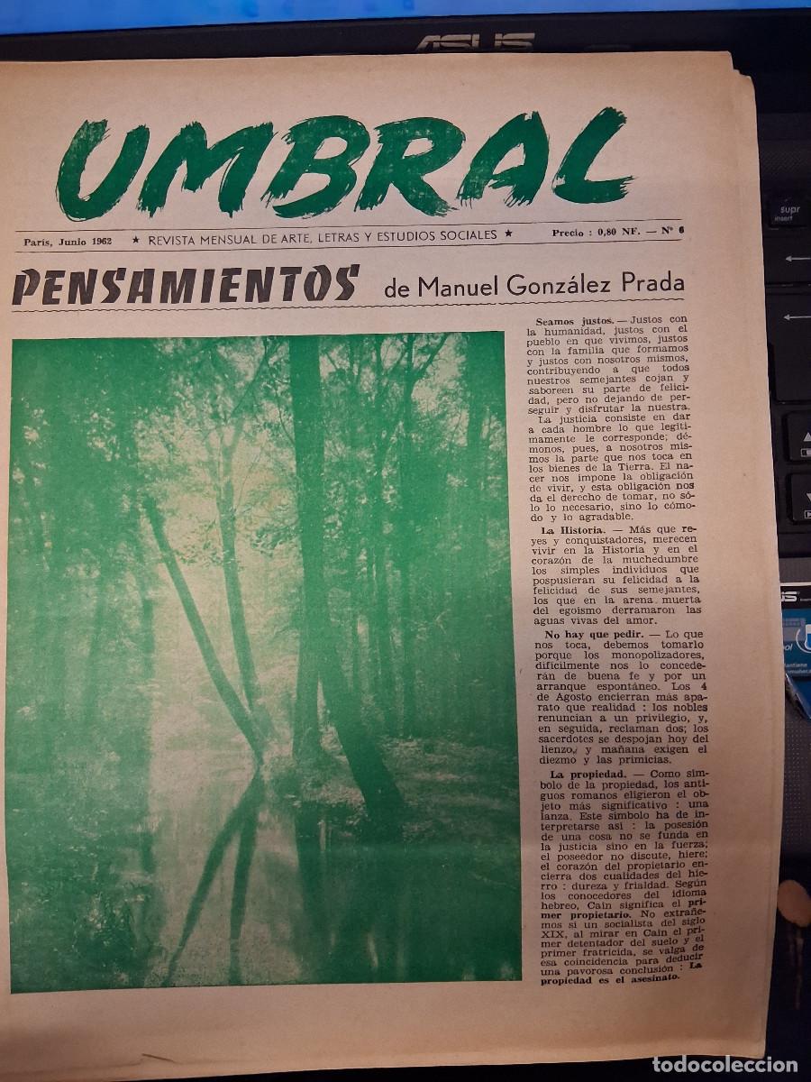 Sammeln von Zeitschriften und Zeitungen: UMBRAL (Revista mensual de arte, letras y estudios sociales) Par&iacute;s Junio de 1962, n&ordm; 6 , &ldquo; Pensamie