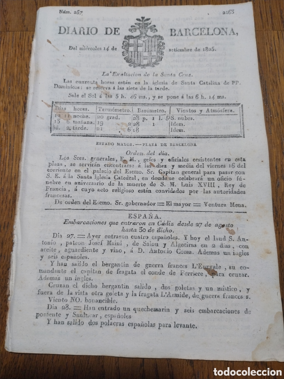 Coleccionismo de Revistas y Peri&oacute;dicos: DIARIO 1825 DECRETO PROHIBICI&Oacute;N REPRESENTCION DEL REY. VALLADOLID REMATES SUMINISTROS DEL EJERCITO
