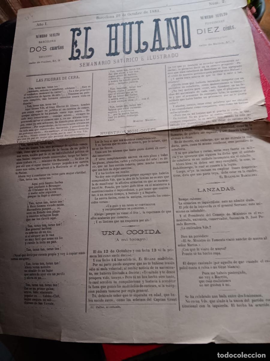 Coleccionismo de Revistas y Peri&oacute;dicos: EL HULANO. SEMANARIO SAT&Iacute;RICO E ILUSTRADO. A&Ntilde;O I, N&ordm; 2. BARCELONA 20 OCTUBRE 1883