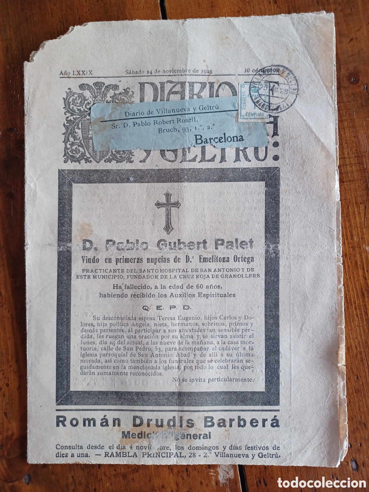 Coleccionismo de Revistas y Peri&oacute;dicos: Antiguo diario de Villanueva y Geltr&uacute; de 1928