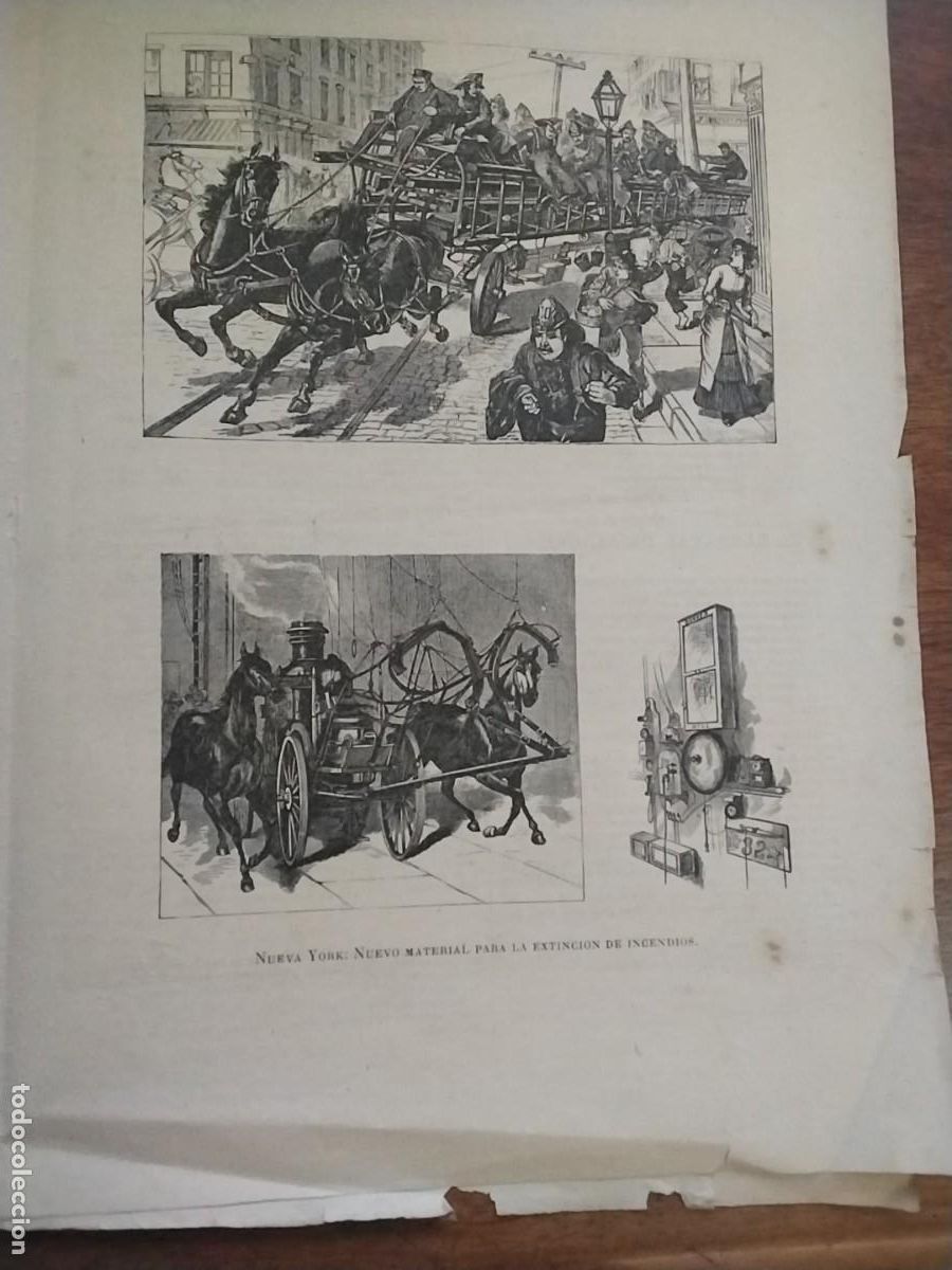 Coleccionismo de Revistas y Peri&oacute;dicos: NUEVA YORK NUEVO MATERIAL PARA LA EXTINCION INCENDIOS BOMBEROS BOMBAS VAPOR REVISTA A&Ntilde;O 1882