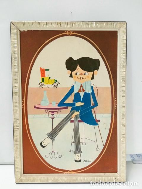 Colecionismo de Revistas e Jornais: Cuadro con dibujo firmado por Adela