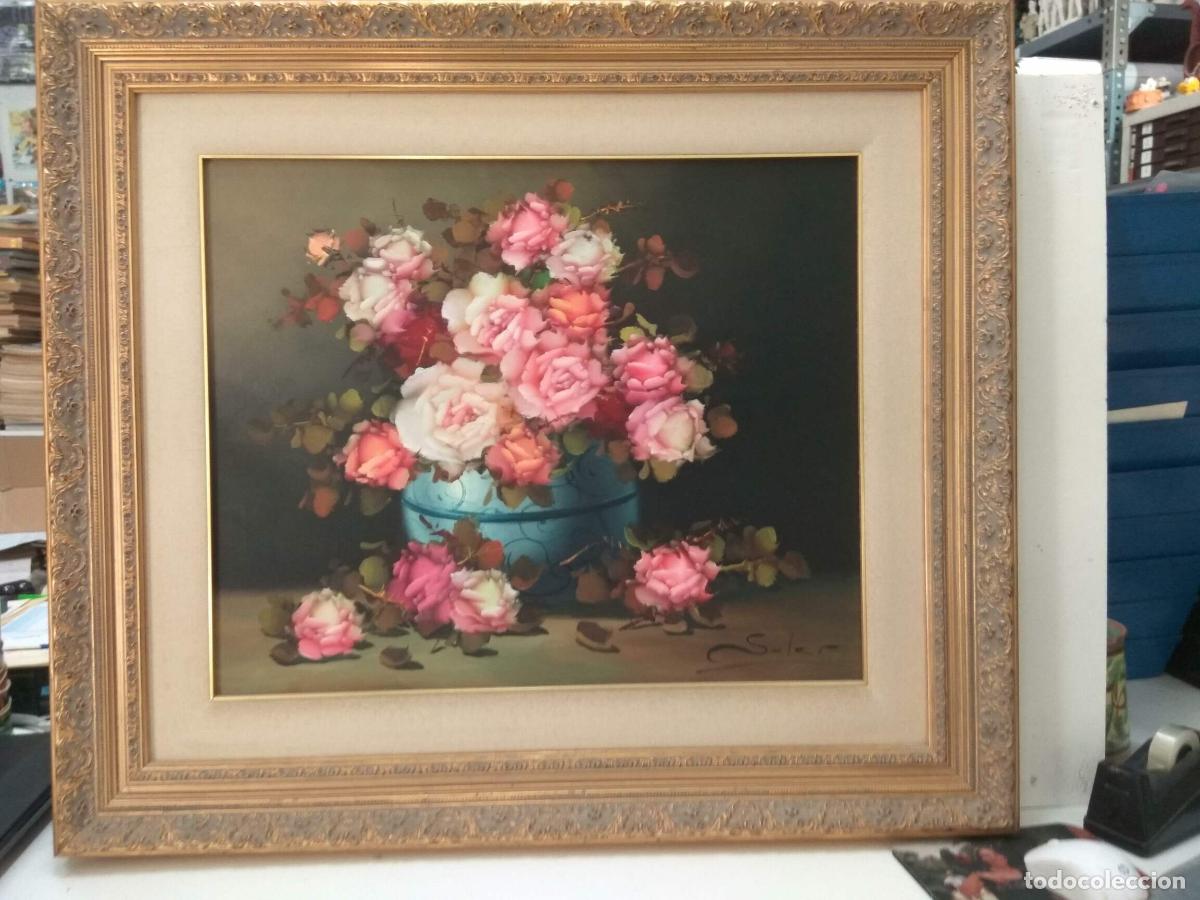 Coleccionismo de Revistas y Peri&oacute;dicos: Cuadro: VICENTE SOLER, Oleo Sobre Lienzo: Bodegon de Rosas en Jarron (ORIGINAL)