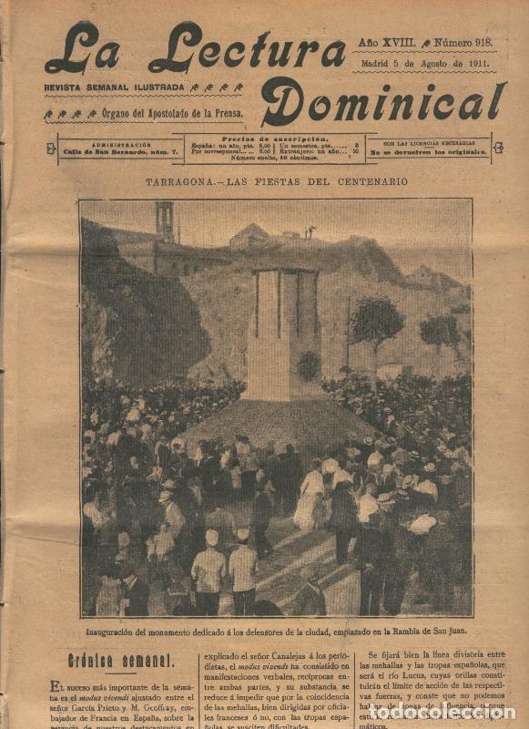 Collectionnisme de Revues et Journaux: La lectura dominical numero 918 del 5.8.1911 - Varios
