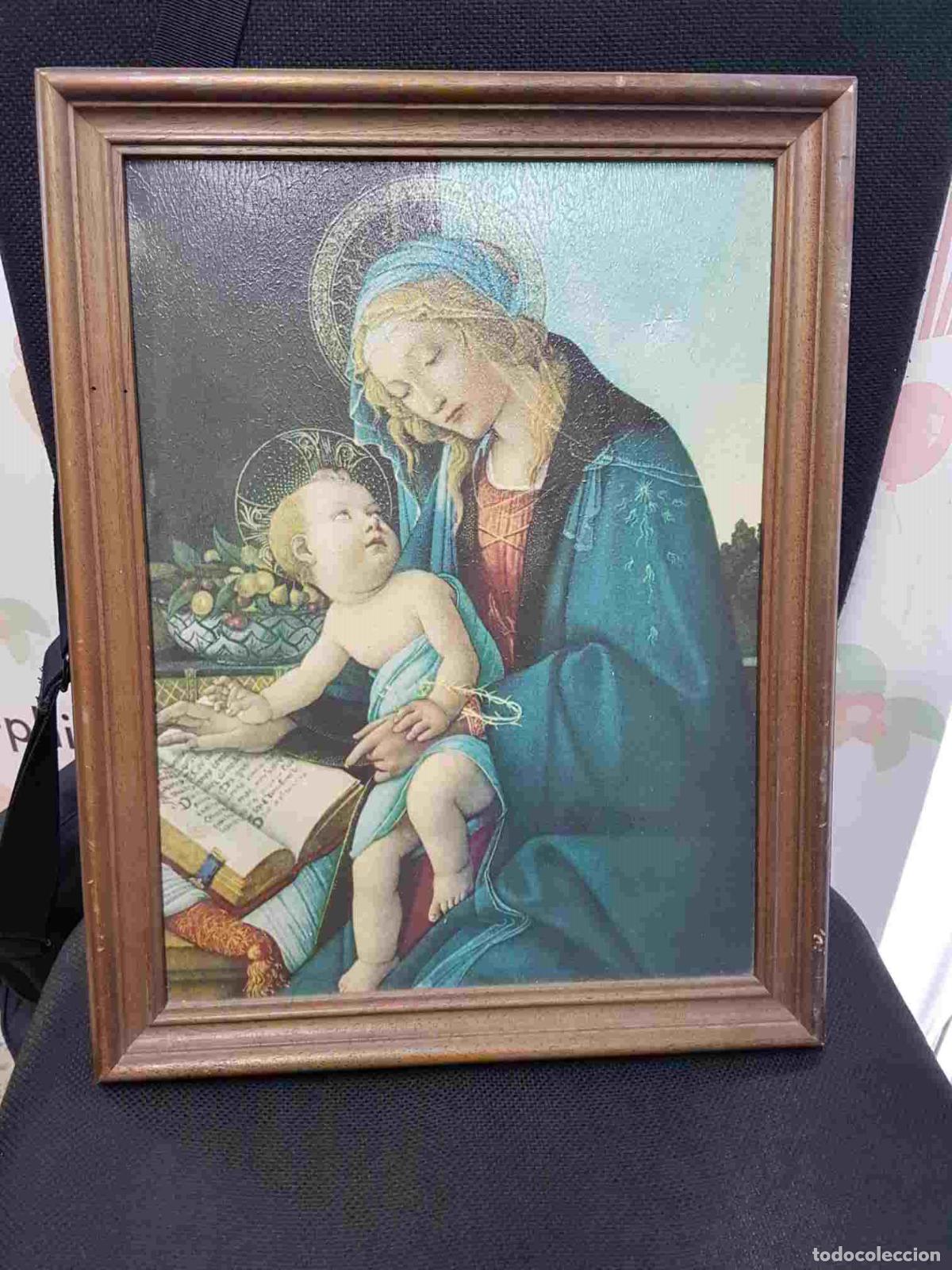 Collectionnisme de Revues et Journaux: Cuadro: Lienzo impreso con marco de madera, representando la Virgen Maria y al ni&ntilde;o Jesus