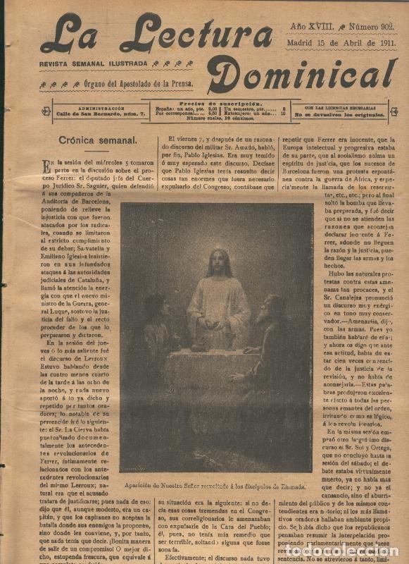 Collezionismo di Riviste e Giornali: La lectura dominical numero 902 del 15.4.1911 - Varios