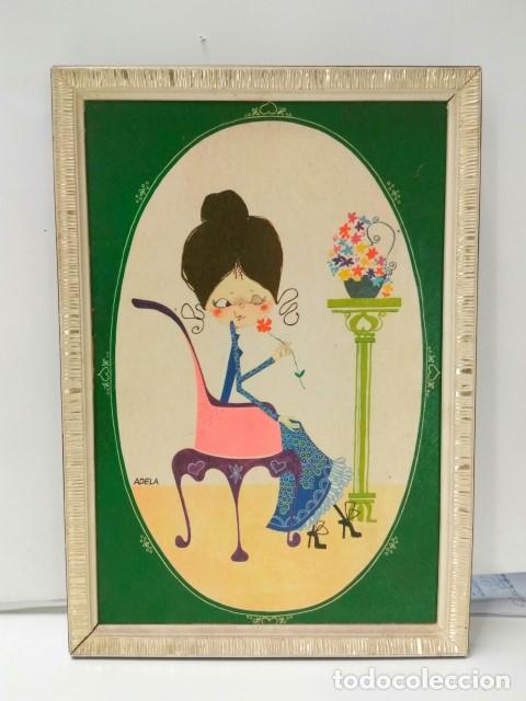 Sammeln von Zeitschriften und Zeitungen: Cuadro con dibujo firmado por Adela