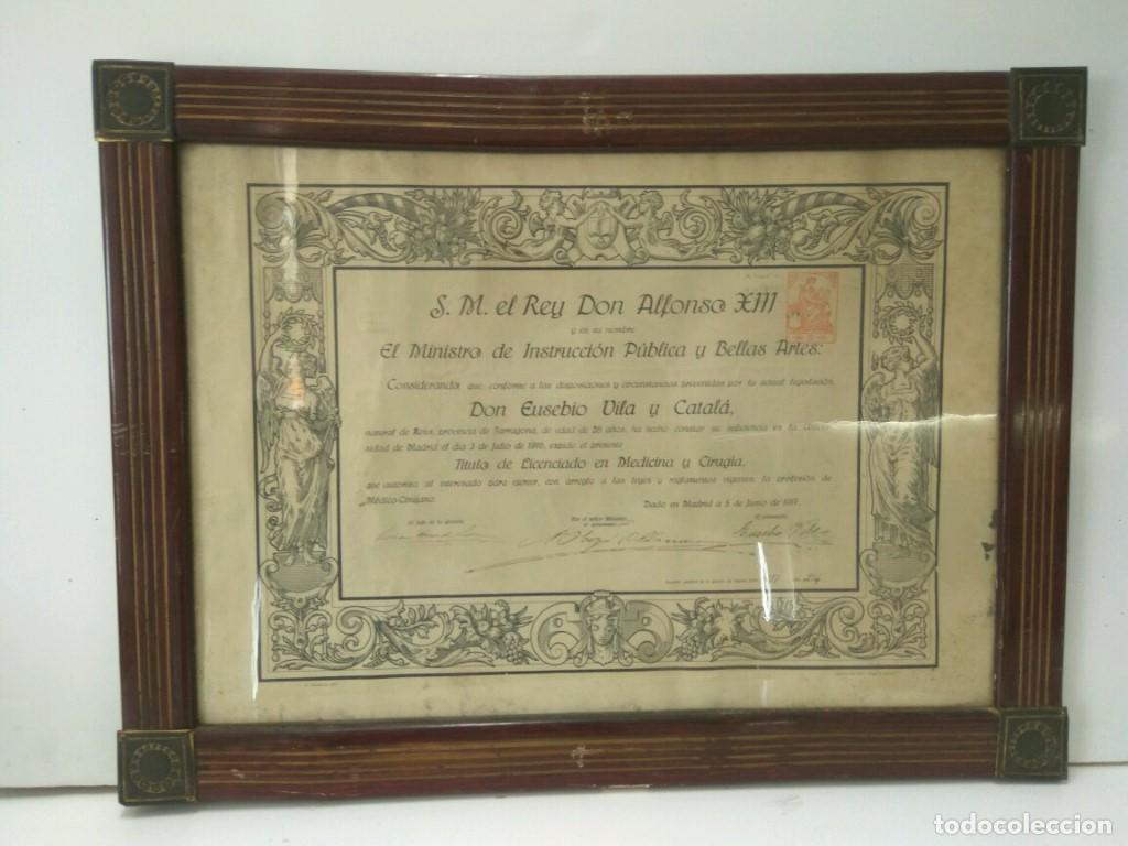 Collectionnisme de Revues et Journaux: Diploma Medicina: DIPLOMA MEDICINA y CIRUGIA 1917 - Eusebio Vila y Catala (Enmarcado) - Varios