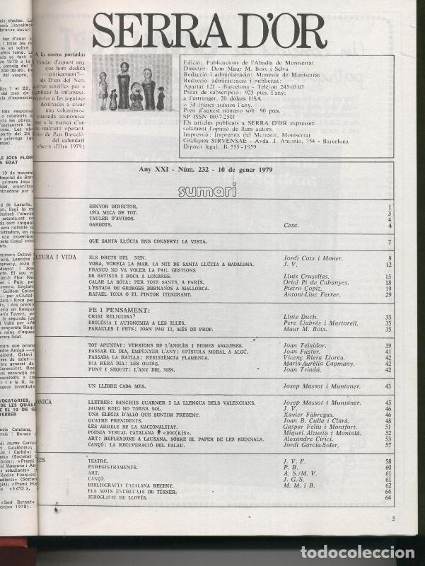 Collezionismo di Riviste e Giornali: Serra d,Or tomo a&ntilde;o 1979 - Varios