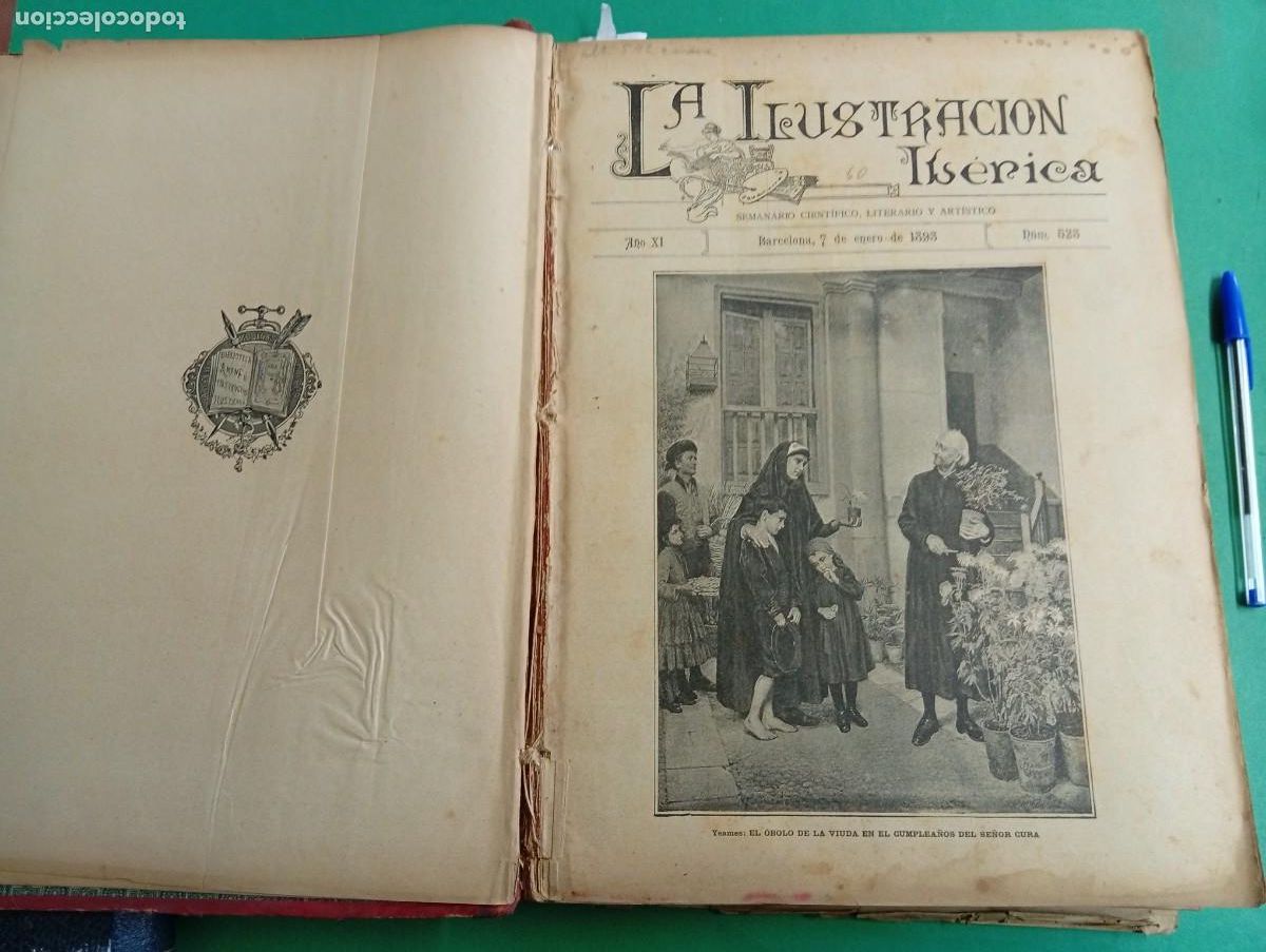Coleccionismo de Revistas y Peri&oacute;dicos: Antiguo tomo que contiene la revista La Ilustraci&oacute;n Ib&eacute;rica. Tomo 11. Barcelona 1893.