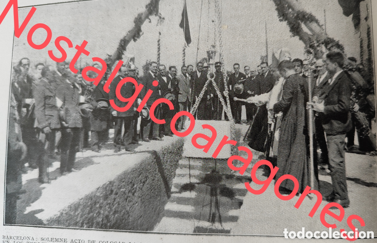 Collection Magazines and Newspapers: Barcelona primera piedra Stadium Montjuich foto revista princ siglo XX 192B