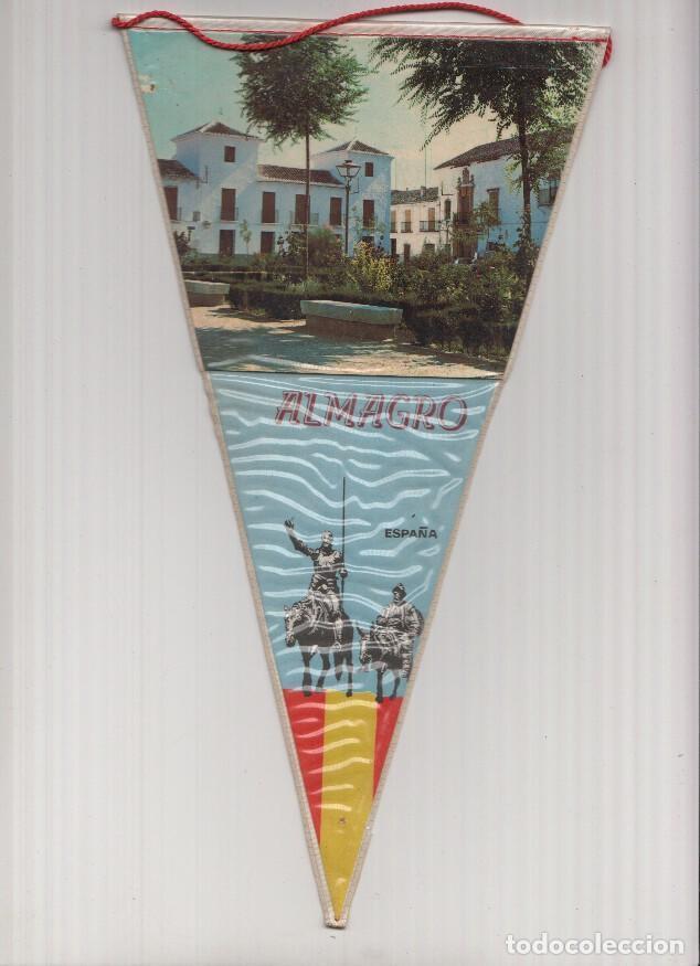 Coleccionismo de Revistas y Peri&oacute;dicos: Banderin: ALMAGRO, Ciudad Real - Imagen de plaza tipica de Almagro e ilustracion de Don Quijote y Sa