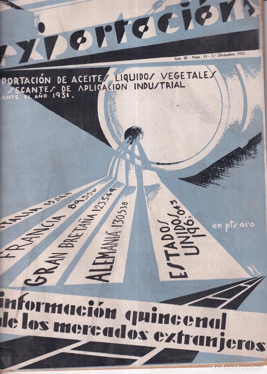 Coleccionismo de Revistas y Peri&oacute;dicos: Revista exportaci&oacute;n aceite, l&iacute;quidos, etc. 1932 A&ntilde;o III num 53 publicidad. Vino, Minguell Matar&oacute;