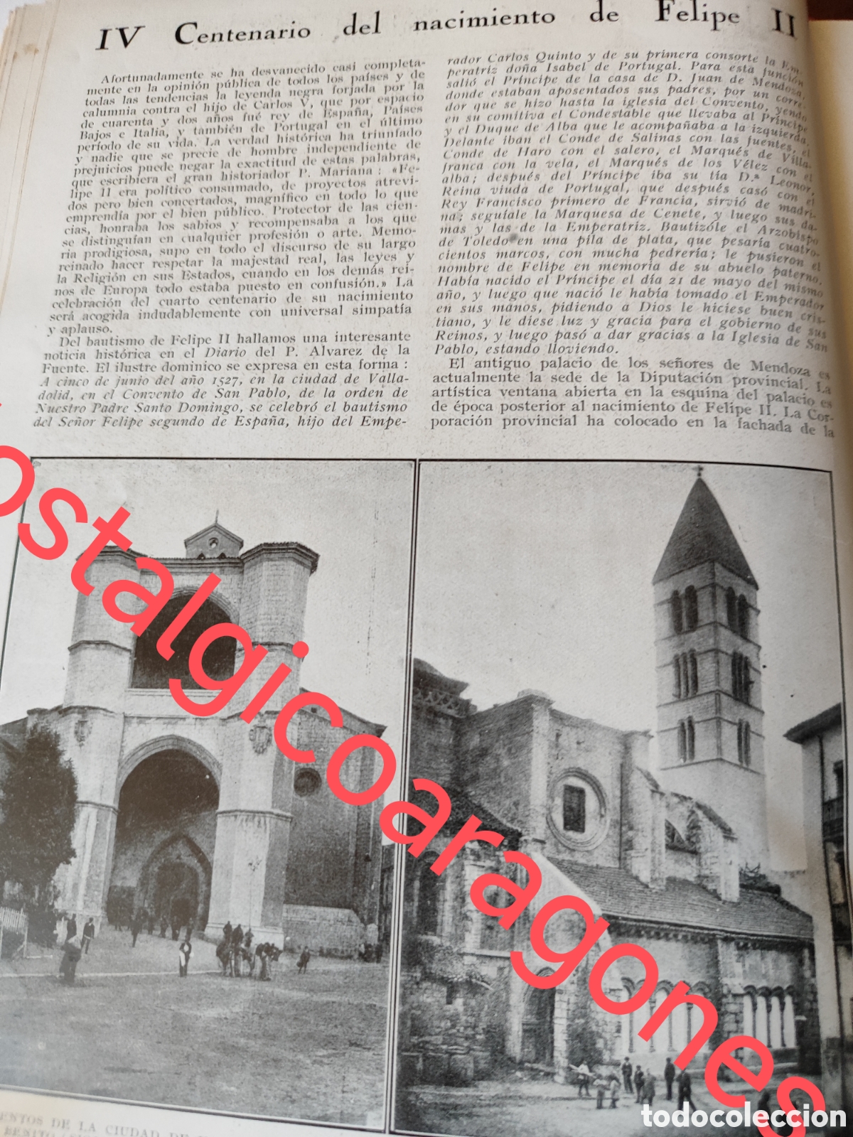 Collectionnisme de Revues et Journaux: Valladolid escrito Felipe II fotos revista princ siglo XX 192B